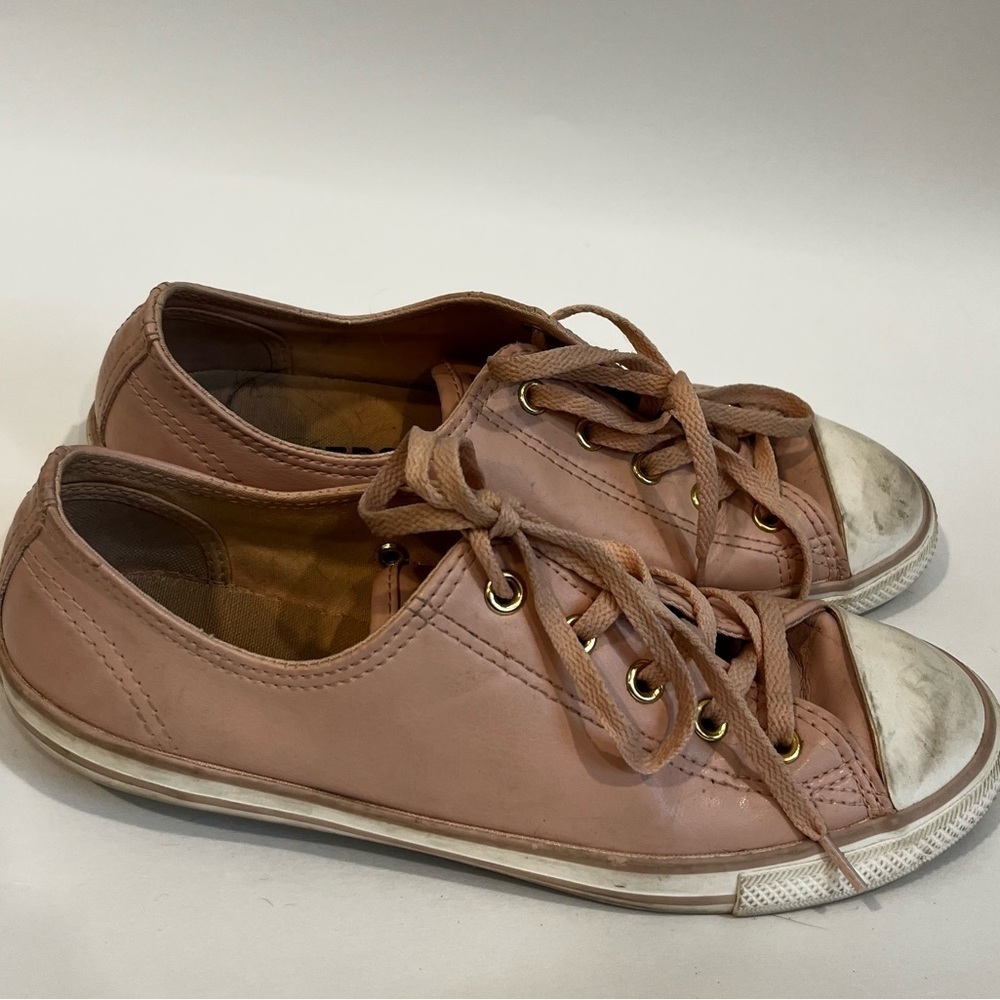 Converse Size 7 pink leather all star ankle shoes pink laces